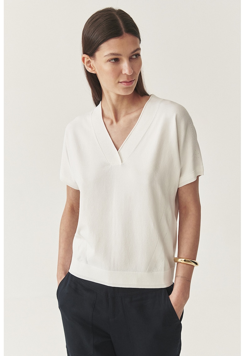 Tricou cu decolteu in V - Alb murdar