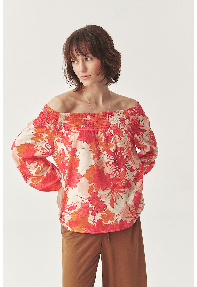 Bluza cu decolteu pe umeri - Alb/Portocaliu