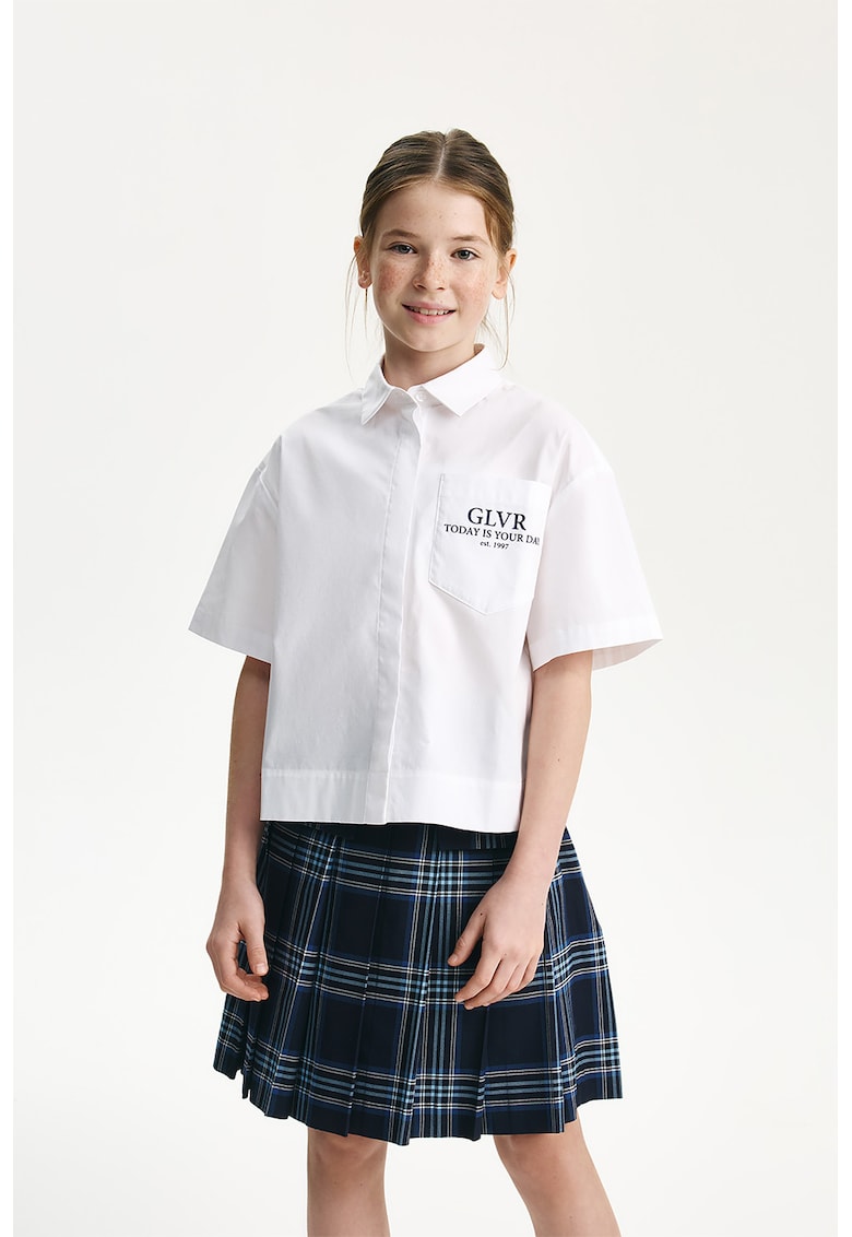 Camasa din amestec de bumbac cu buzunar pe piept si logo Camasa din amestec de bumbac cu buzunar pe piept si logo