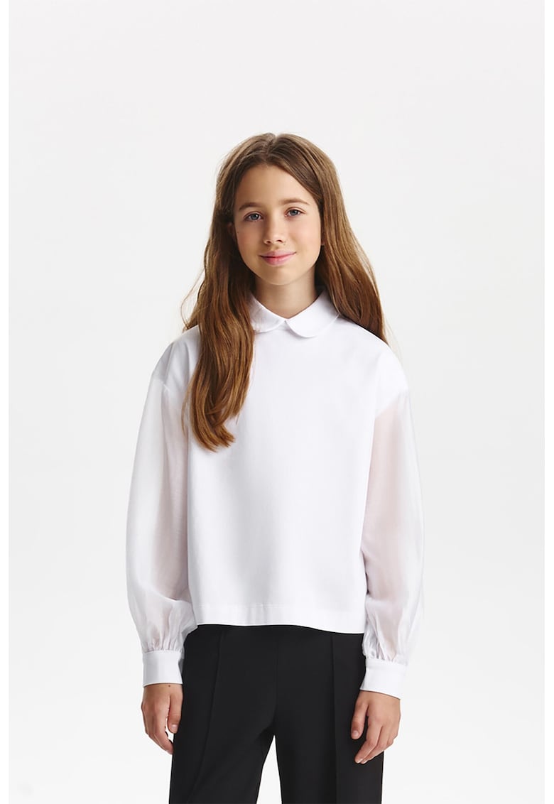 Bluza cu maneci transparente si guler Peter Pan