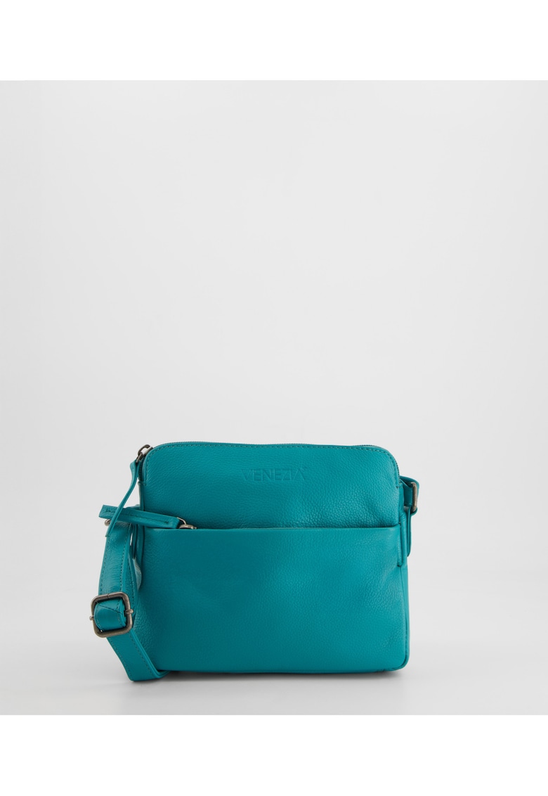 Geanta de umar  piele naturala - verde - 17x20x4 -5cm - set cu 2 buzunare interioare si 2 exterioare - curea max 165cm.