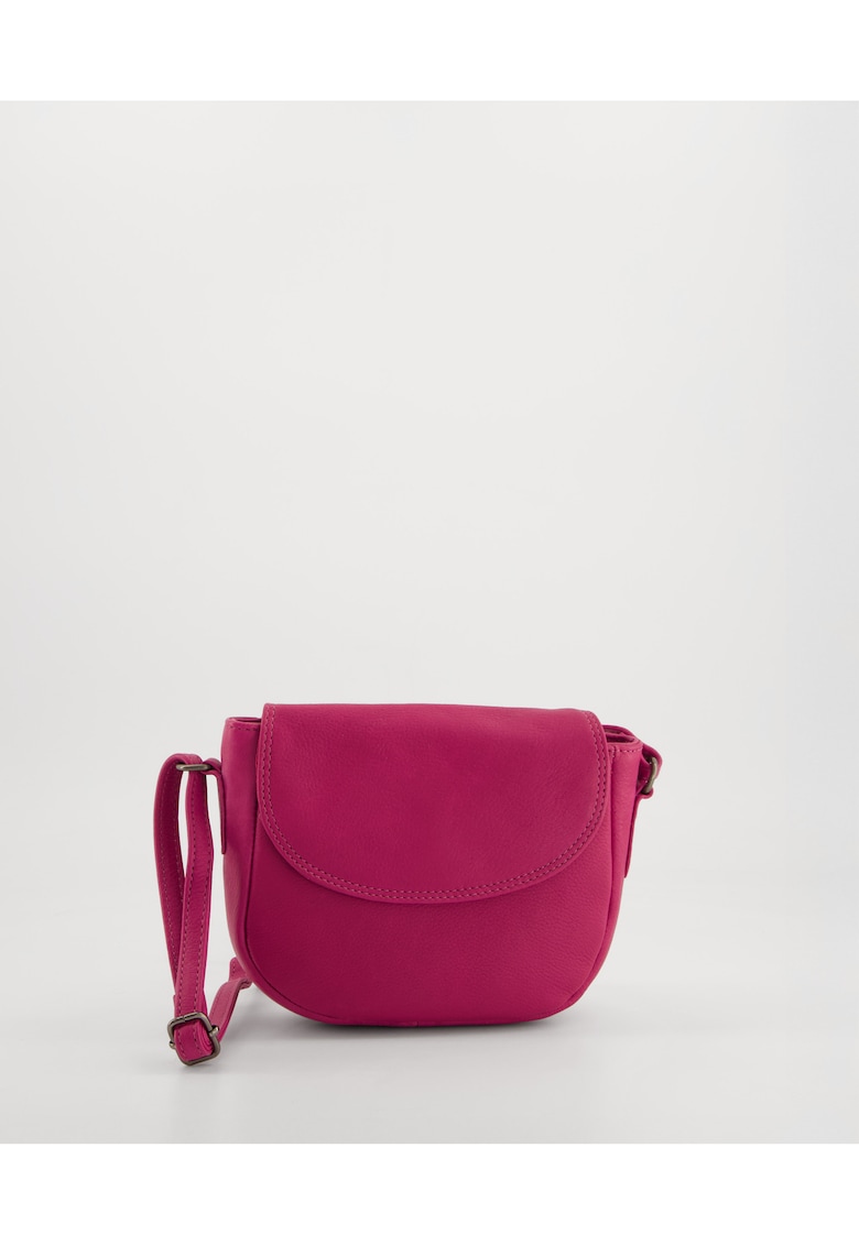 Geanta crossbody  din piele naturala si textil - roz - 20x16x5cm - curea max 165cm - 1 buzunar interior - 1 buzunar exterior