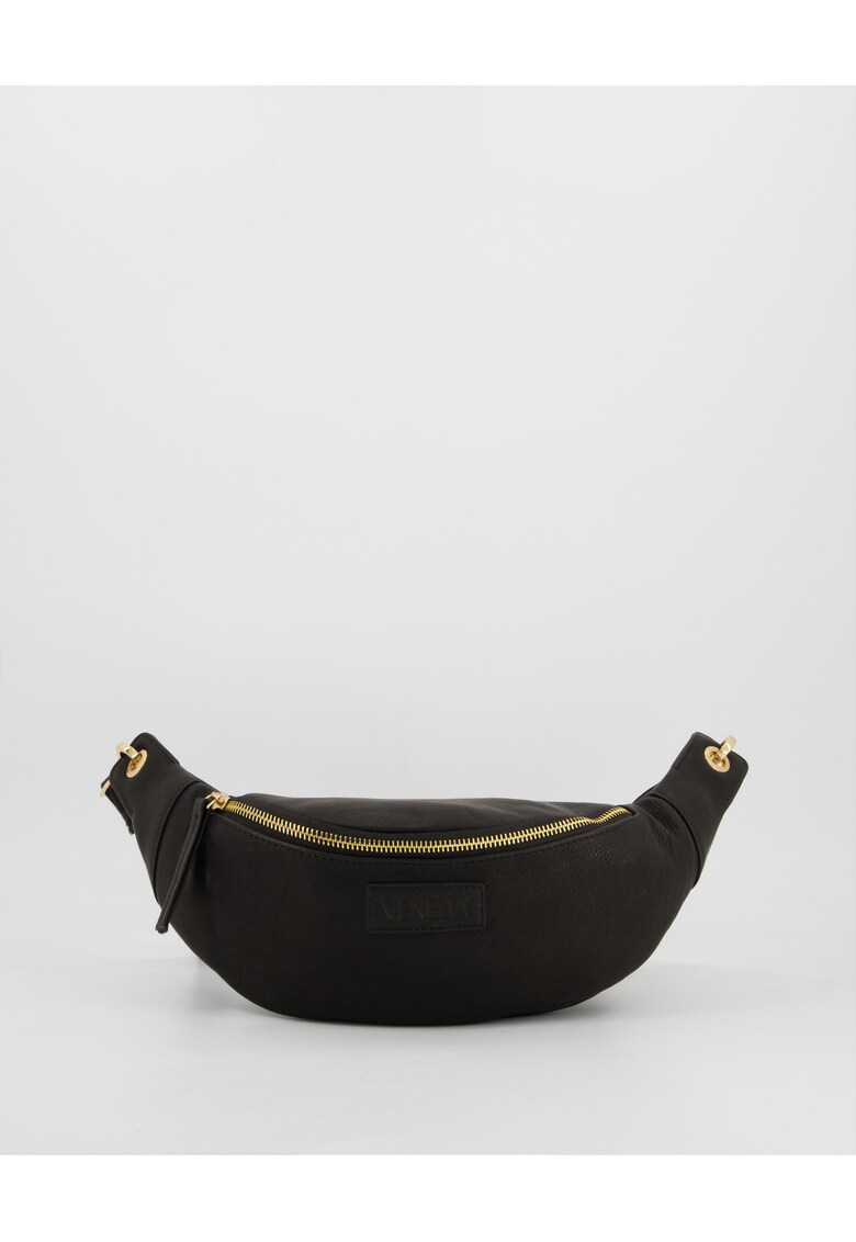 Geanta dama  borseta - piele naturala - neagra - 33x4x13cm - cu un compartiment interior - curea detasabila max 120cm