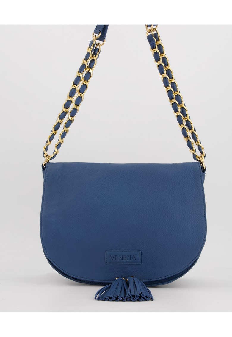 Geanta dama crossbody - piele naturala - albastru deschis - 20x28x11cm - curea max 115cm