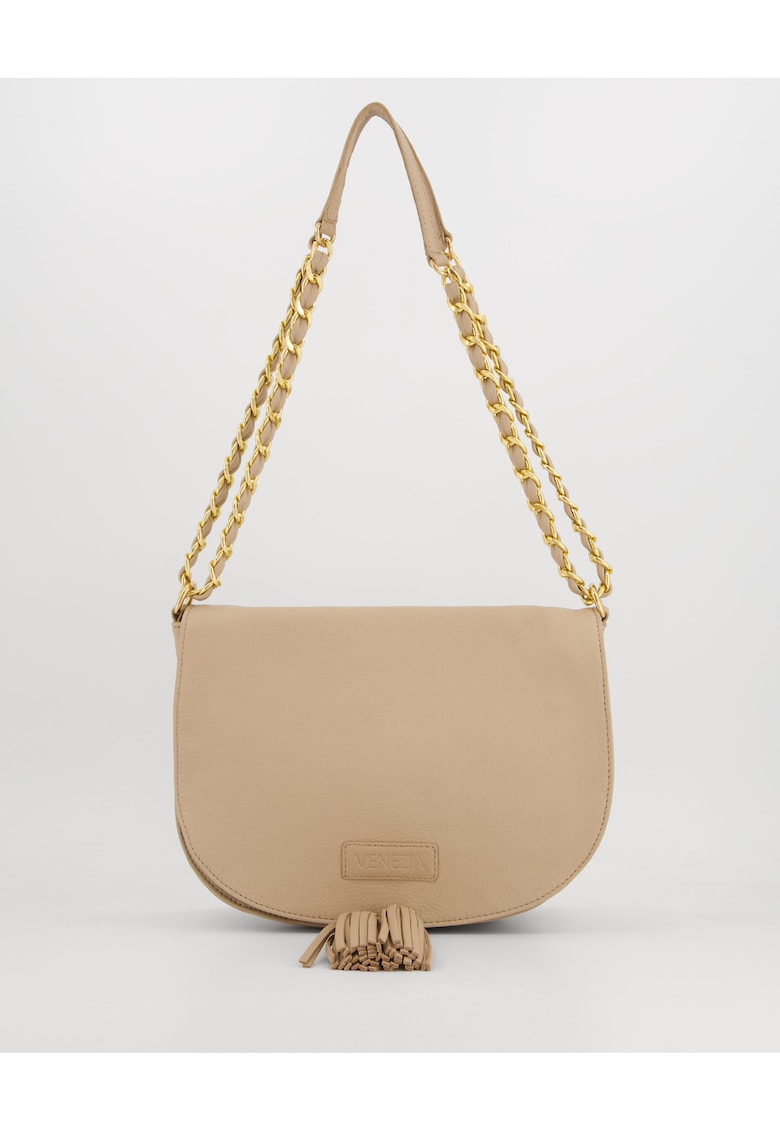 Geanta dama crossbody din piele naturala - bej - 20x28x11cm - cu 2 buzunare interioare - curea max 115cm