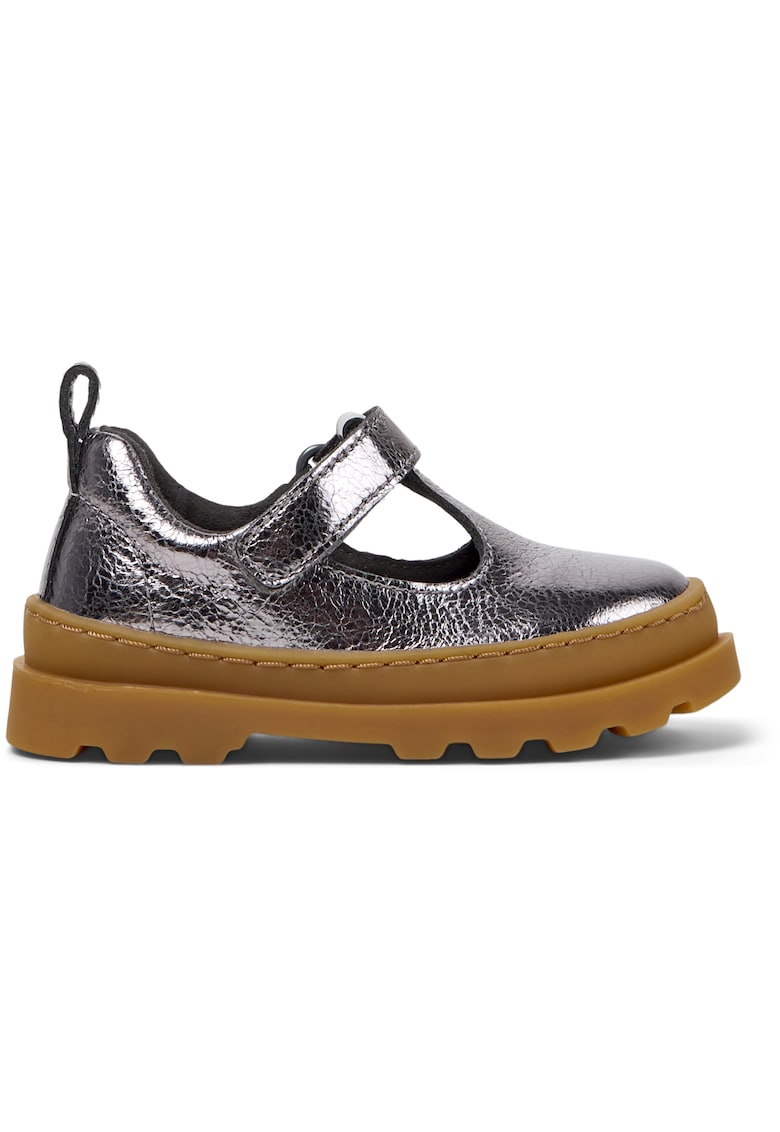 Pantofi de piele cu bareta in T Brutus - Gri inchis