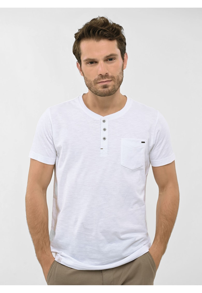 Tricou T-Hubris pentru barbati - alb - decolteu deschis - buzunar pe piept - 5XL - Alb