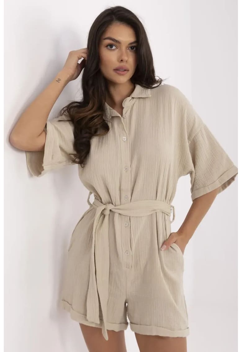 Salopeta scurta din bumbac cu cordon -