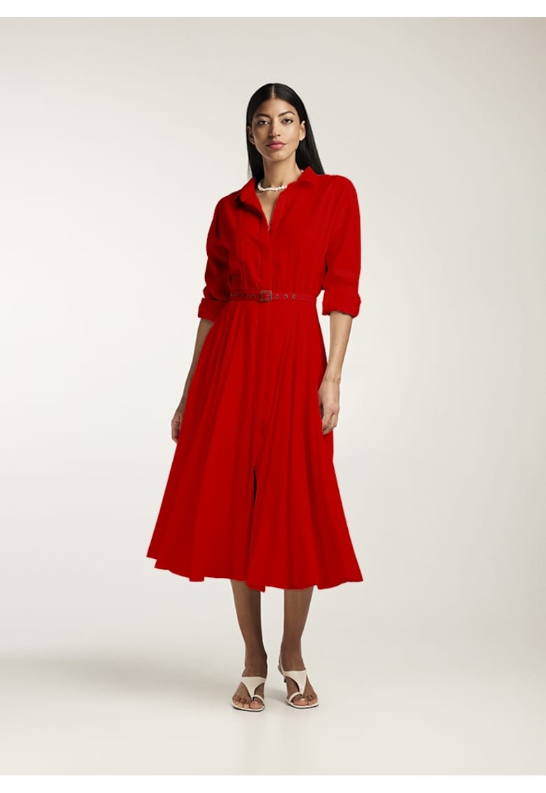 Rochie-camasa midi cu pliuri si o curea