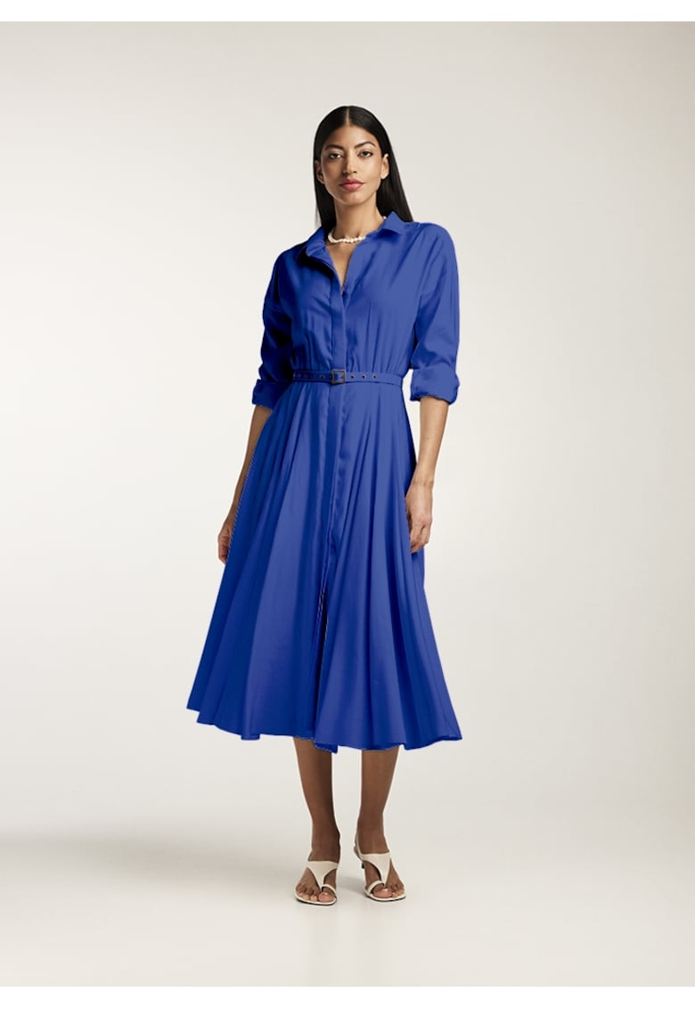 Rochie-camasa midi cu pliuri si o curea