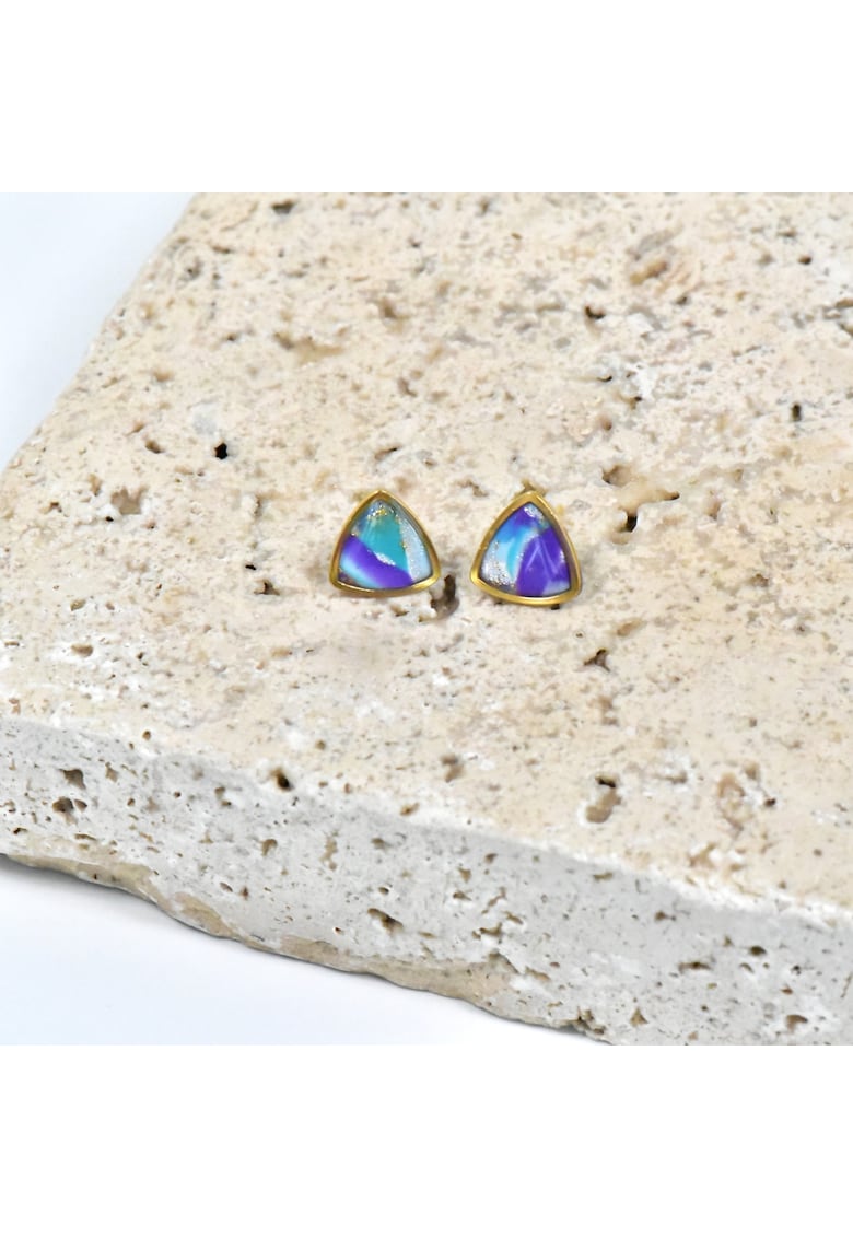 Cercei lut polimeric si rasina epoxidica - multicolor - 5x7cm - Auriu/Violet/Turcoaz