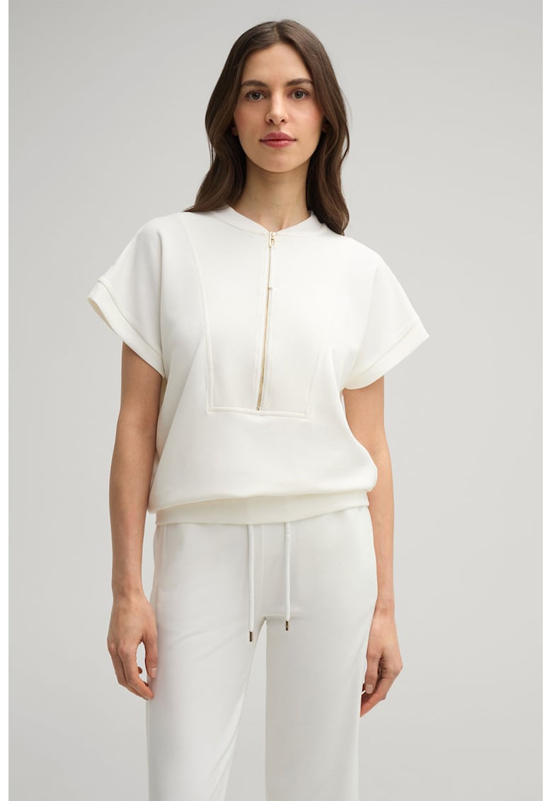 Tricou cu elastic în talie și fermoar - Crem