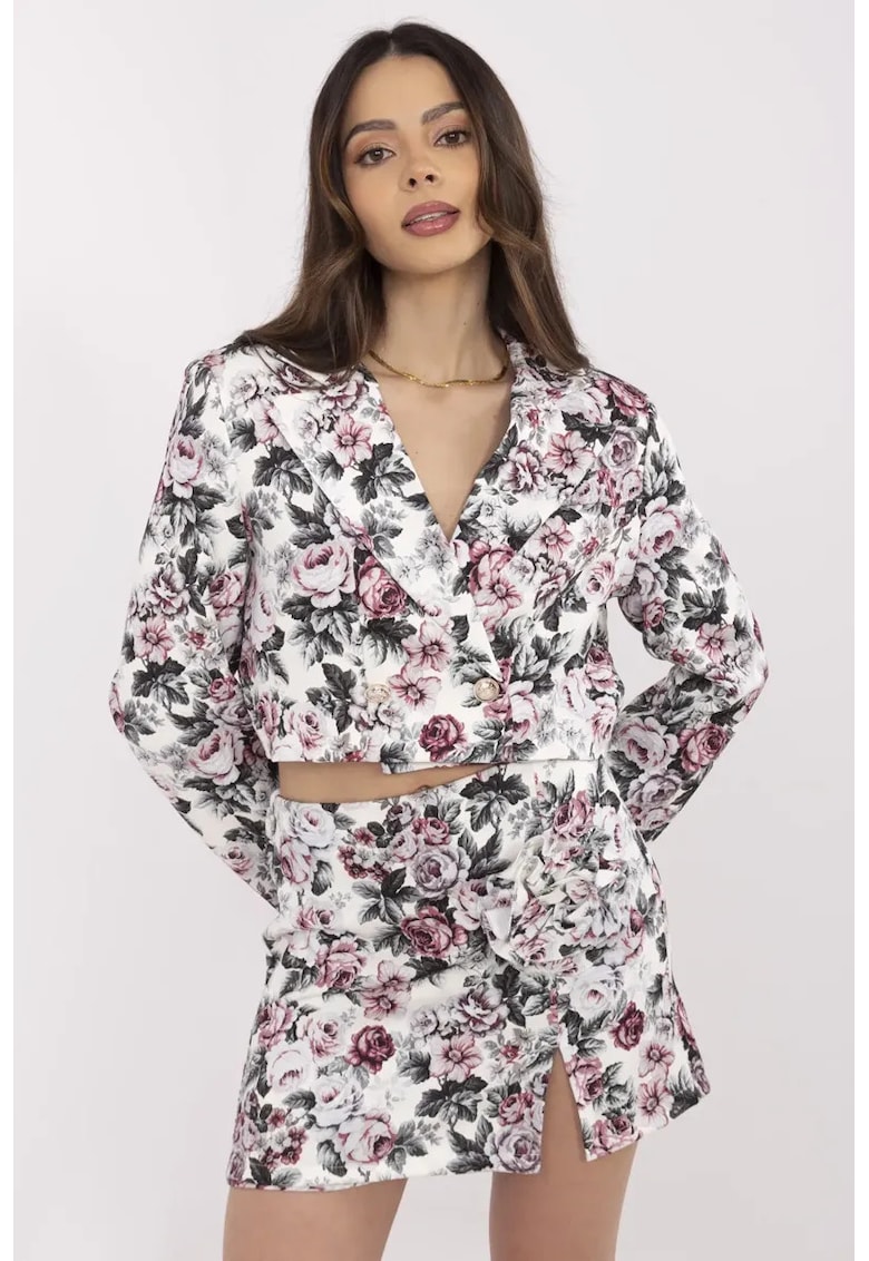 Set de sacou crop si fusta scurta cu imprimeu floral