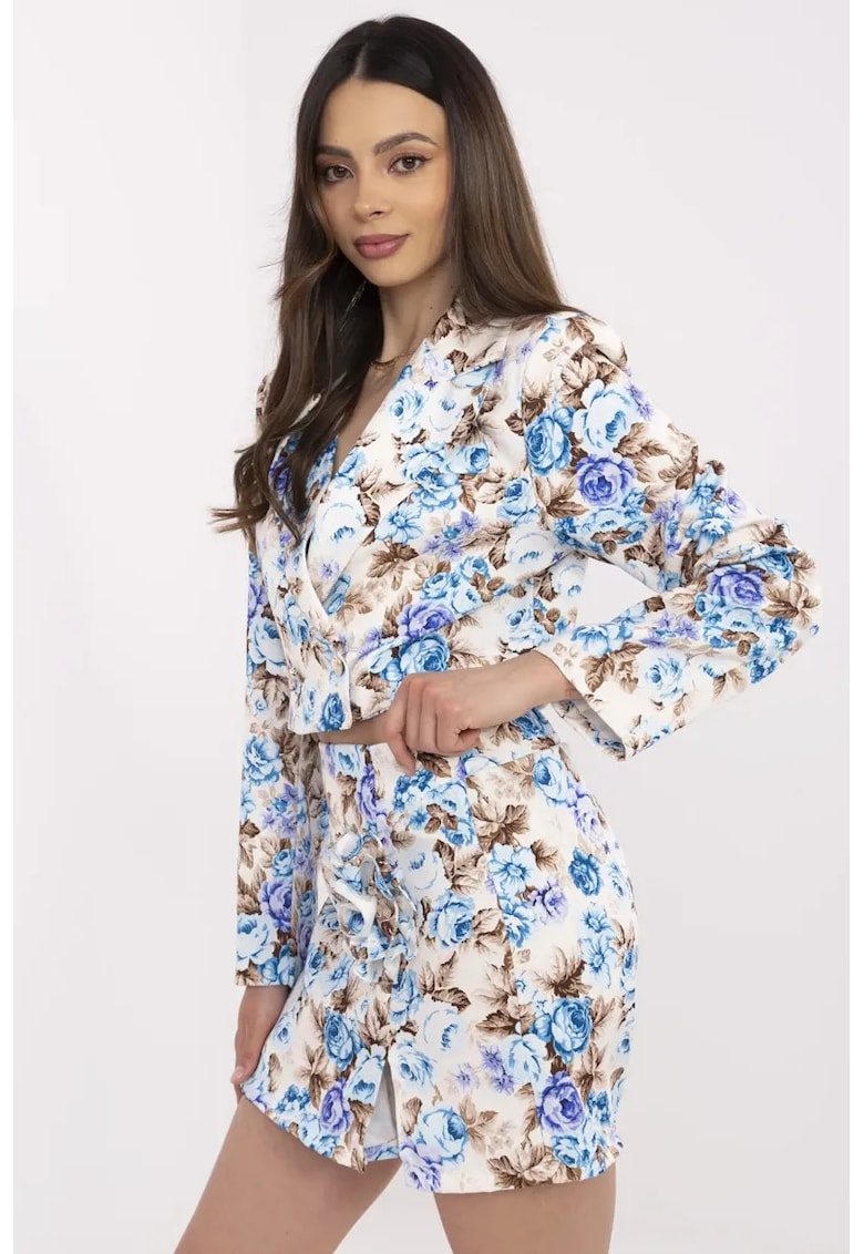 Set de sacou crop si fusta scurta cu imprimeu floral