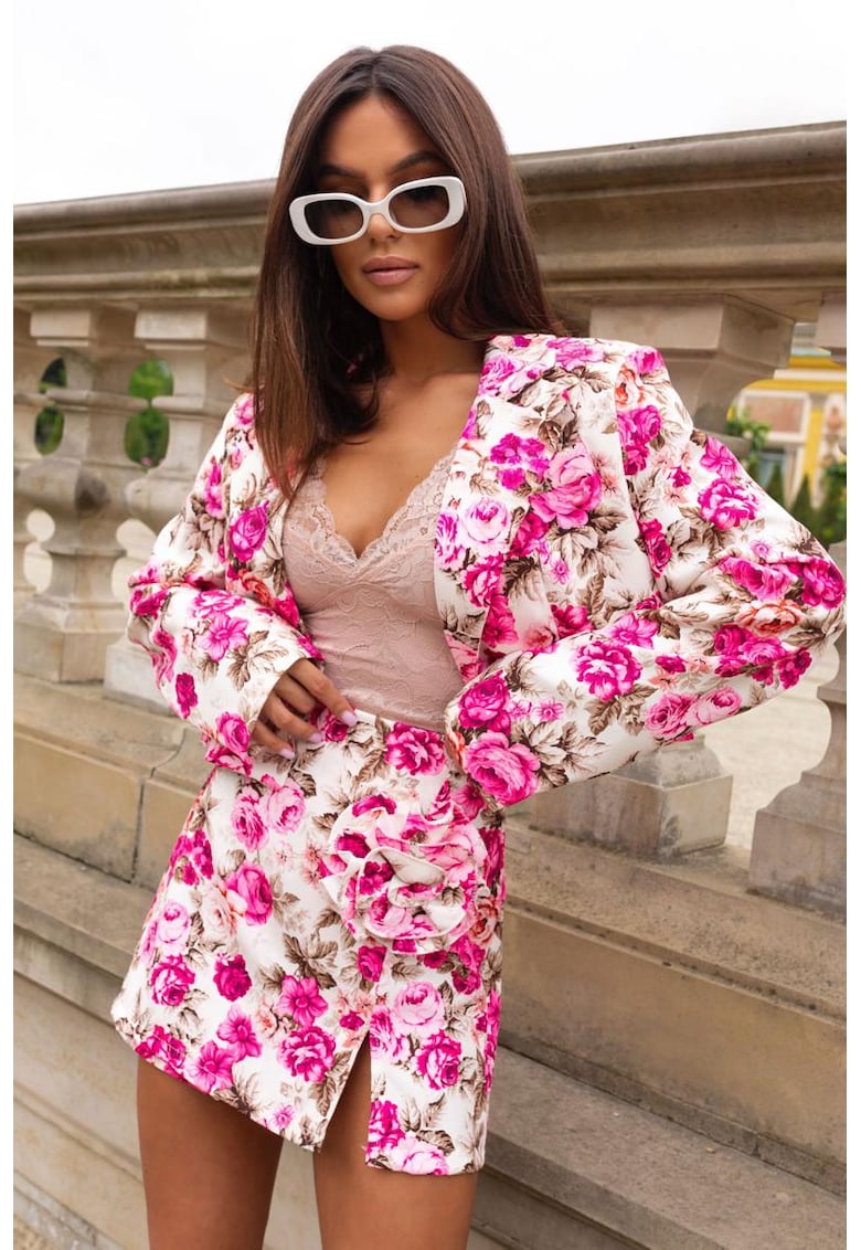Set de sacou crop si fusta scurta cu imprimeu floral