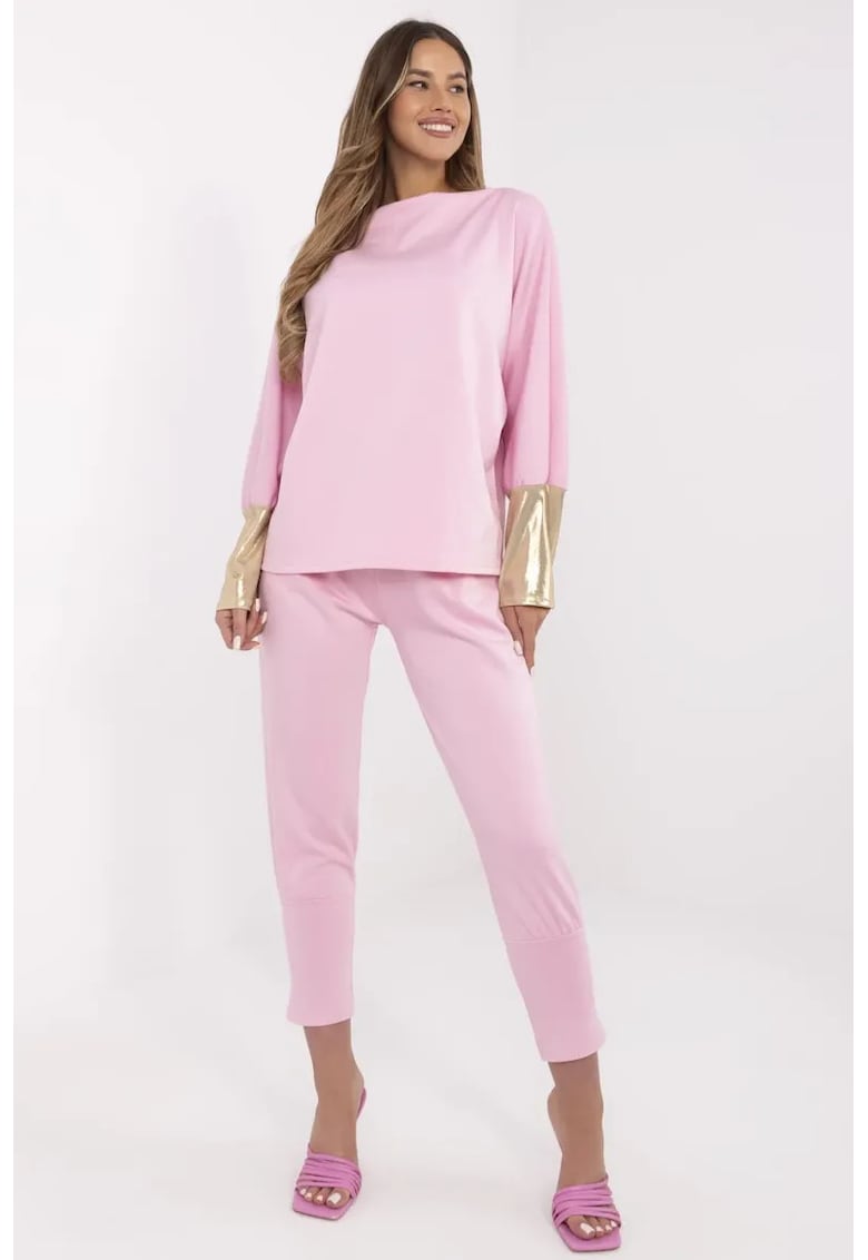 Set de bluza si pantaloni cu detalii metalizate