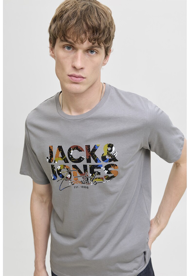 Tricou cu imprimeu logo - Negru/Gri deschis/Portocaliu stins