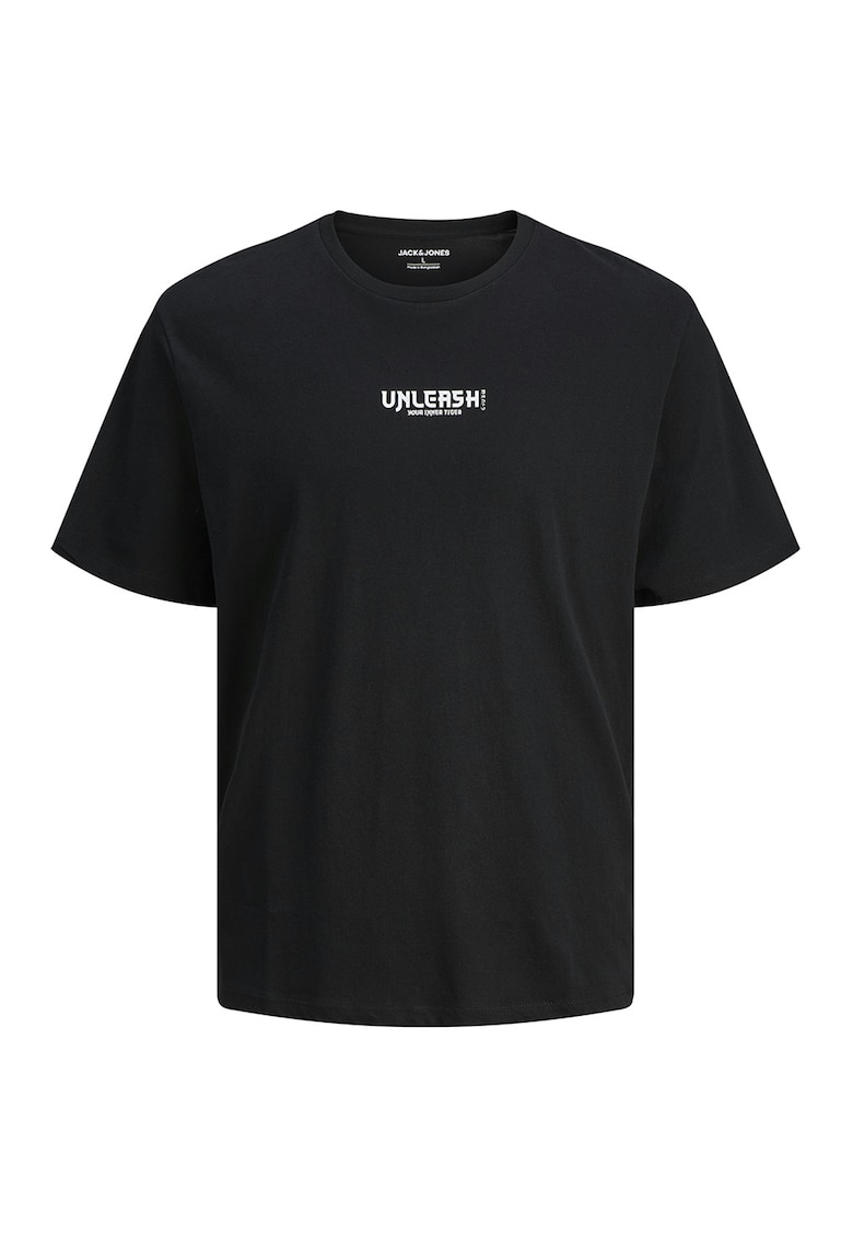 Jack & Jones Tricou cu imprimeu si decolteu la baza gatului - Negru/Alb murdar
