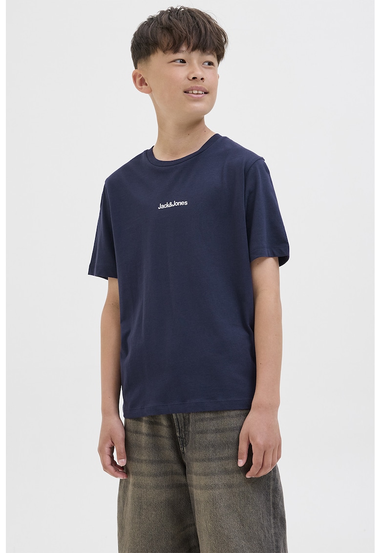 Tricou de bumbac cu imprimeu logo - Portocaliu/Albastru inchis