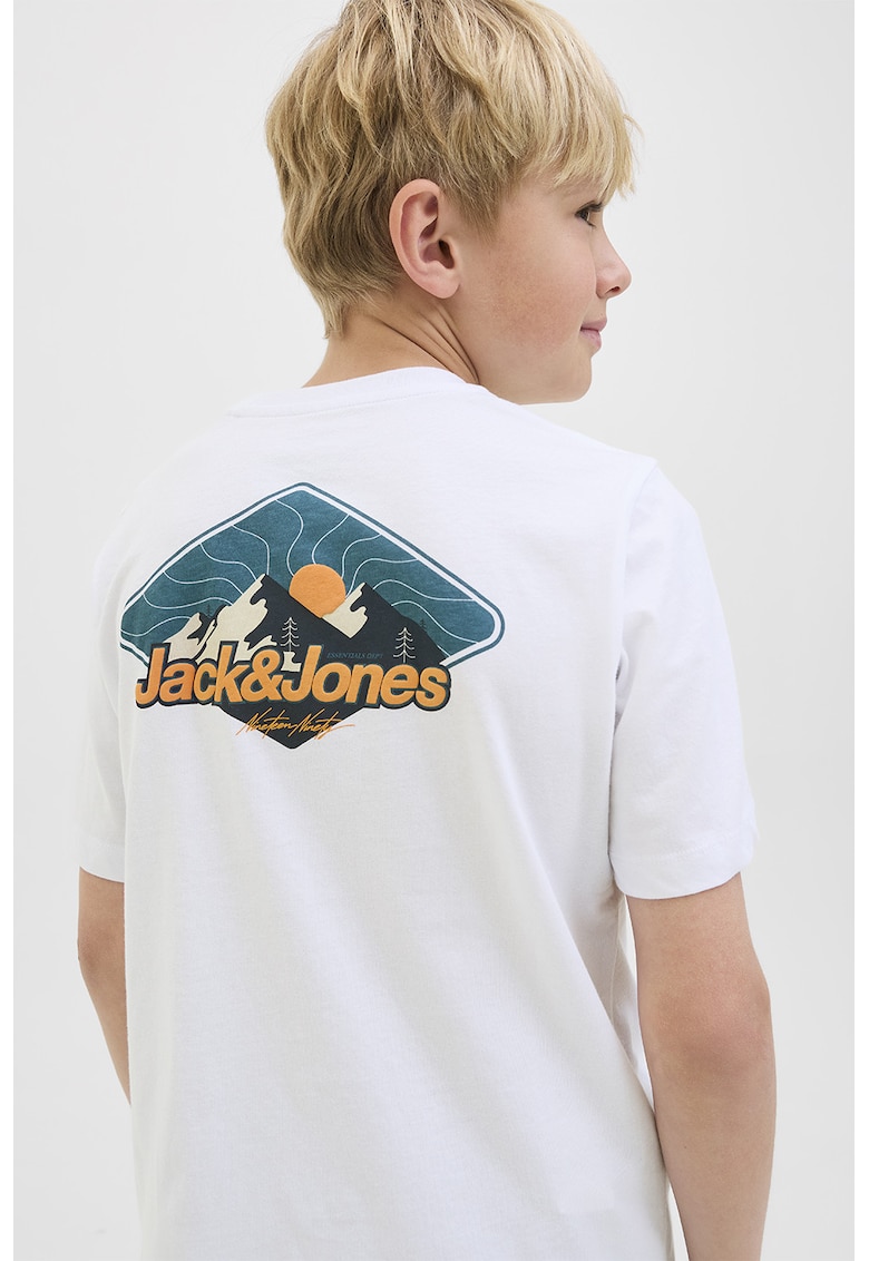 Tricou de bumbac cu imprimeu logo - Albastru inchis/Portocaliu pal/Alb optic