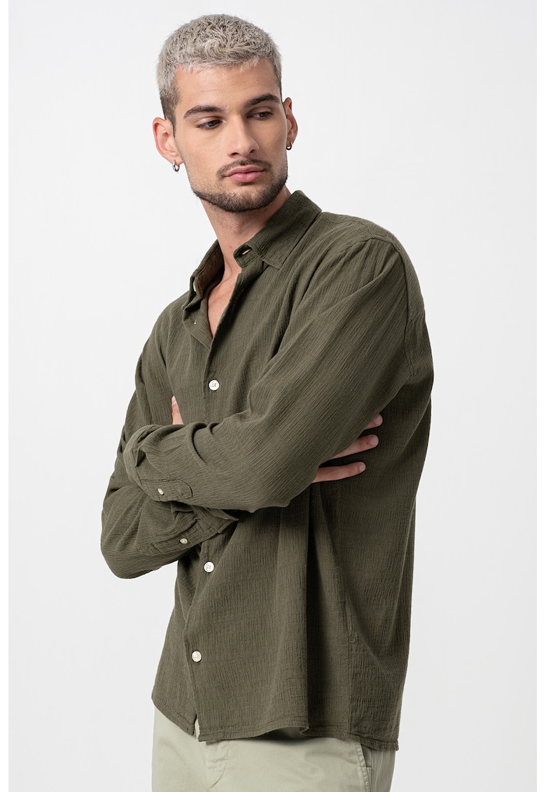 Camasa relaxed-fit din amestec de in - Verde masliniu