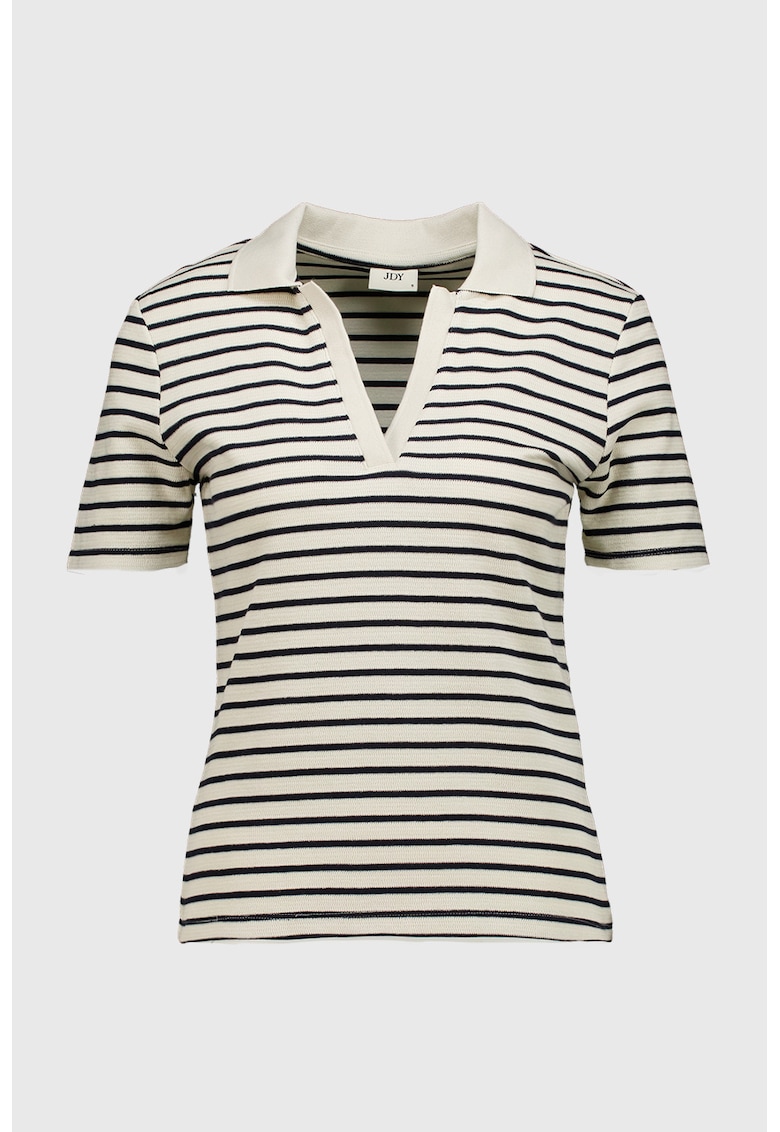 Tricou polo cu model in dungi - Alb fildes/Negru