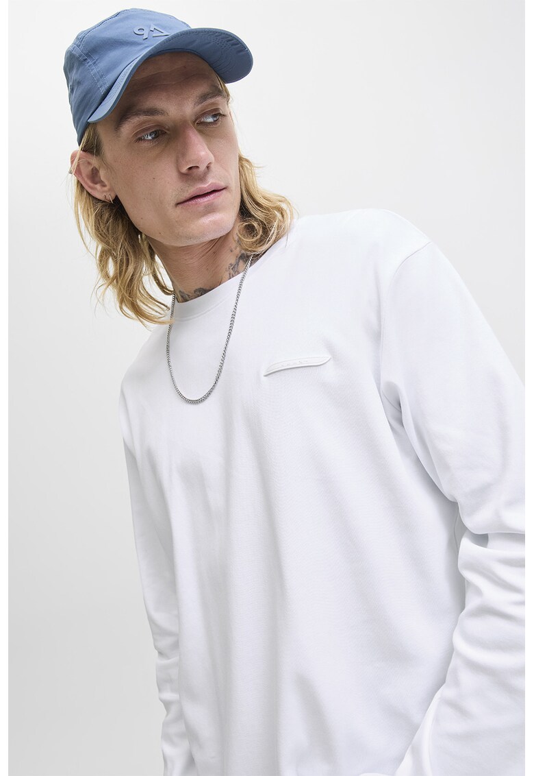 Bluza de bumbac cu decolteu la baza gatului - Alb optic