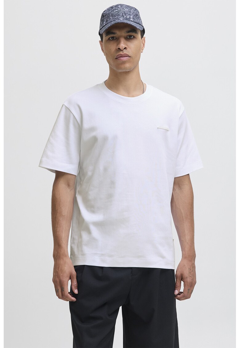 Tricou din bumbac cu decolteu la baza gatului - Alb optic