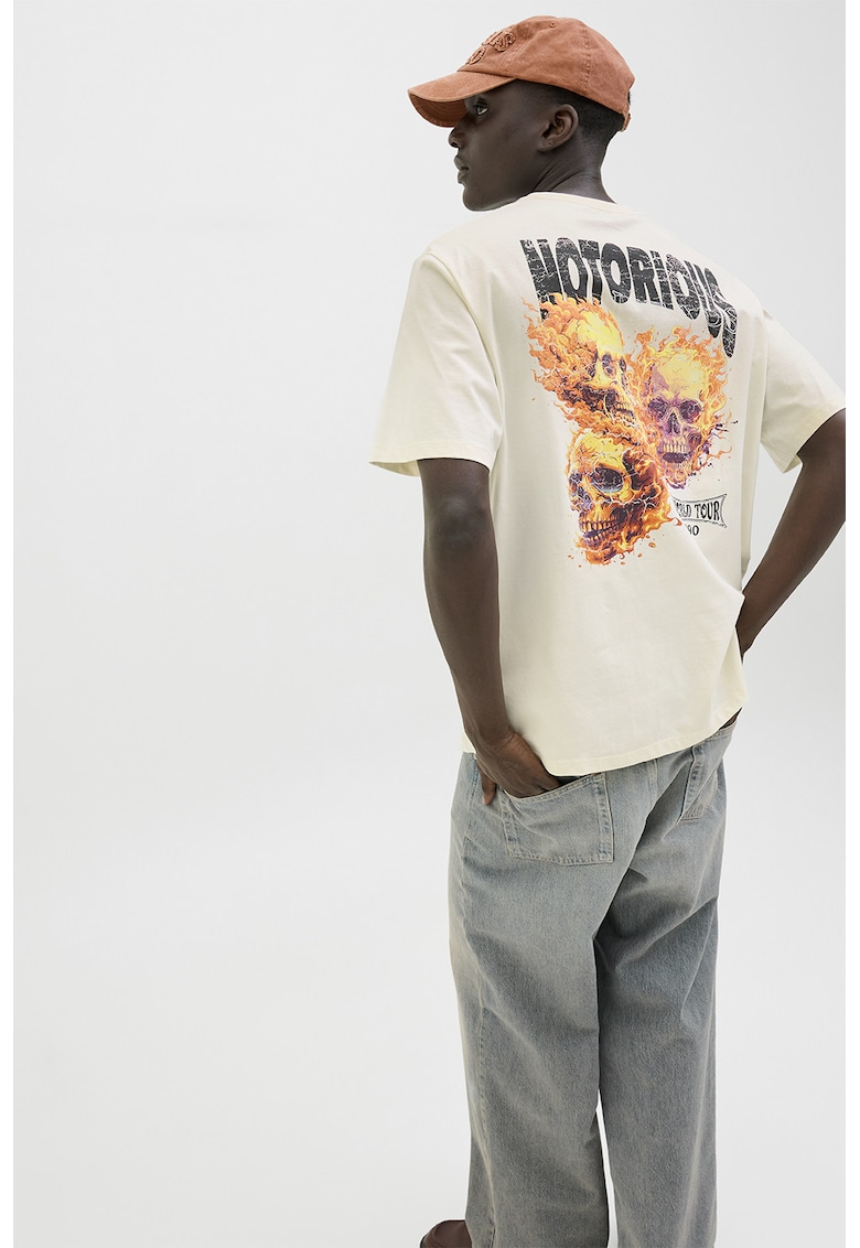 Tricou lejer de bumbac cu imprimeu grafic si text Tricou lejer de bumbac cu imprimeu grafic si text