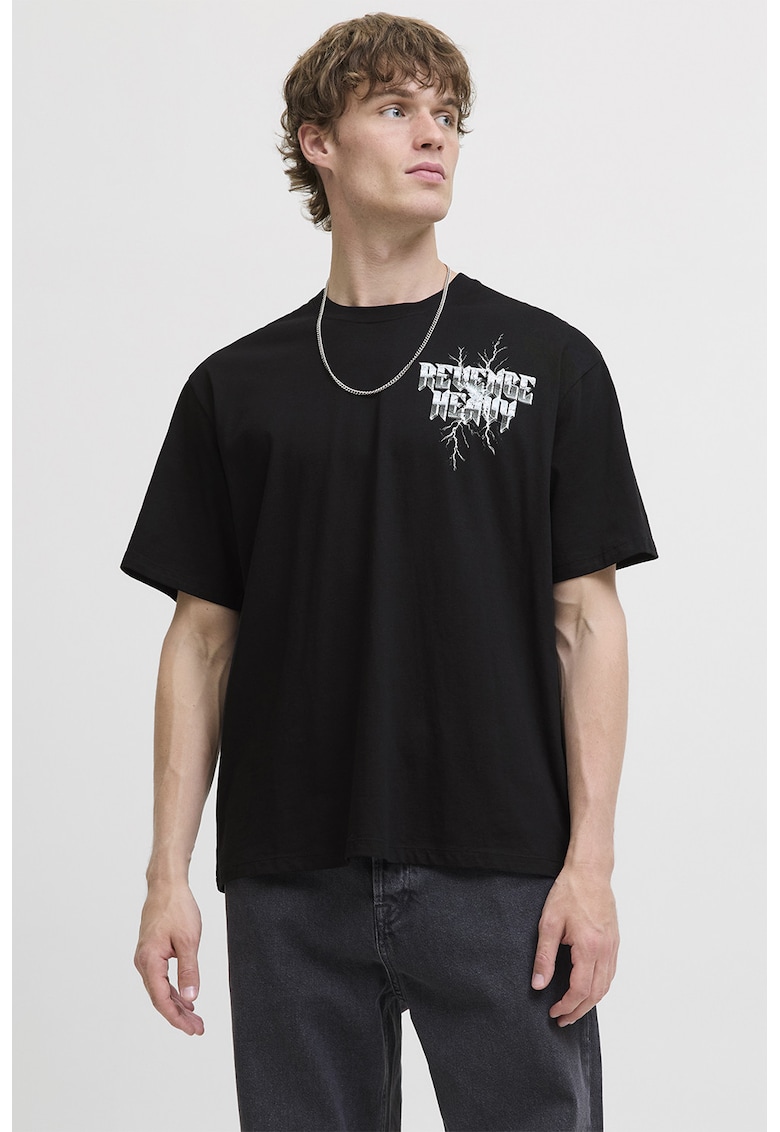 Tricou lejer de bumbac cu imprimeu grafic si text Tricou lejer de bumbac cu imprimeu grafic si text