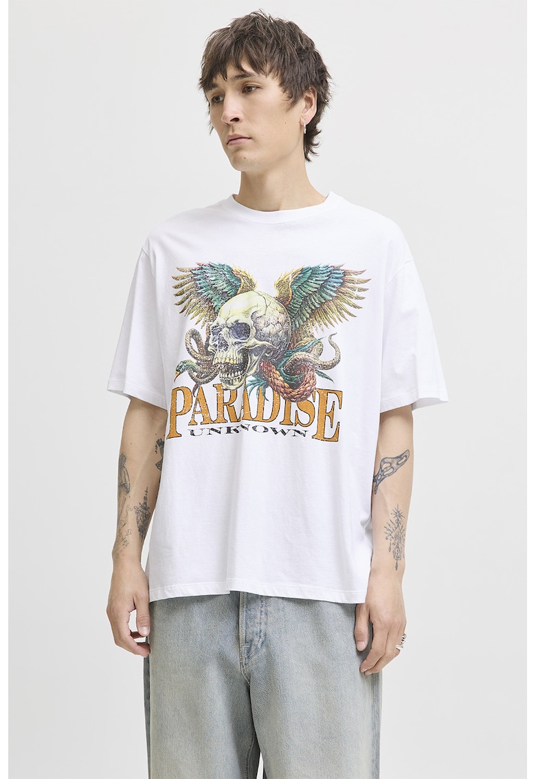 Tricou lejer de bumbac cu imprimeu grafic si text