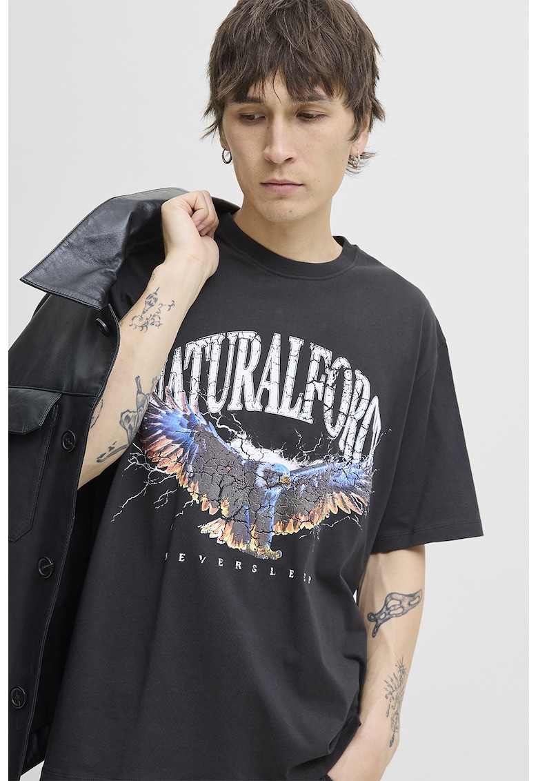 Tricou lejer de bumbac cu imprimeu grafic si text