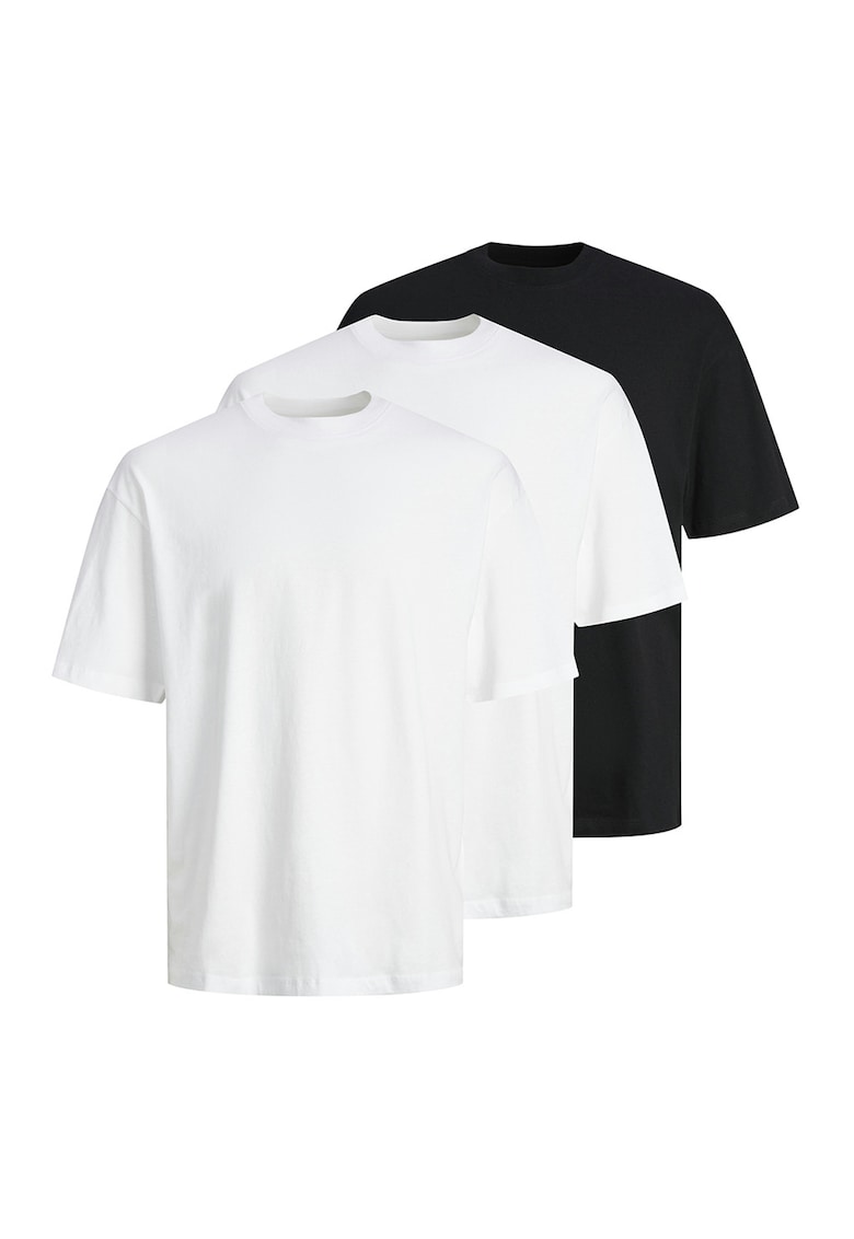 Set de tricouri de bumbac cu decolteu la baza gatului - 3 piese