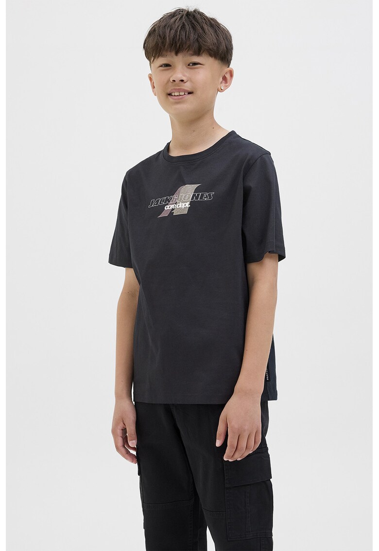 Tricou de bumbac cu imprimeu logo - Negru stins/Rosu stins/Bej deschis