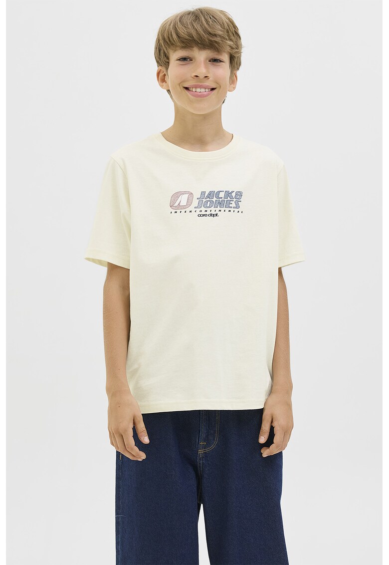 Tricou de bumbac cu imprimeu logo - Rosu stins/Alb murdar/Albastru stins