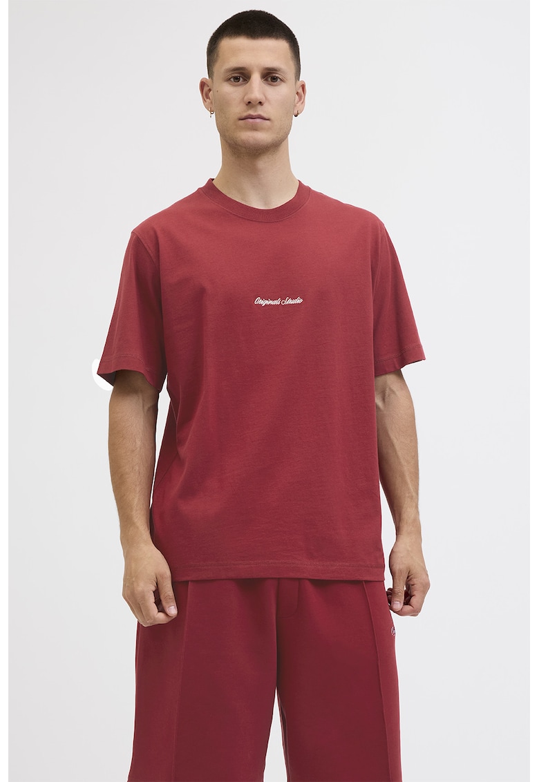 Tricou regular fit de bumbac - Rosu stins/Alb murdar