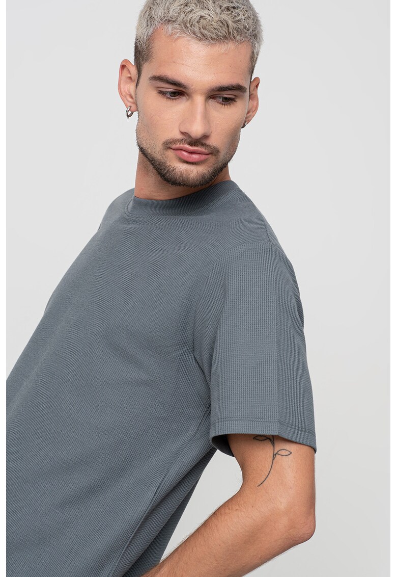 Tricou texturat relaxed-fit - Gri antracit
