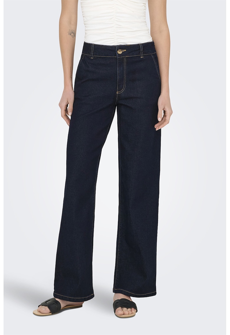 Blugi drepti cu talie inalta - Albastru inchis