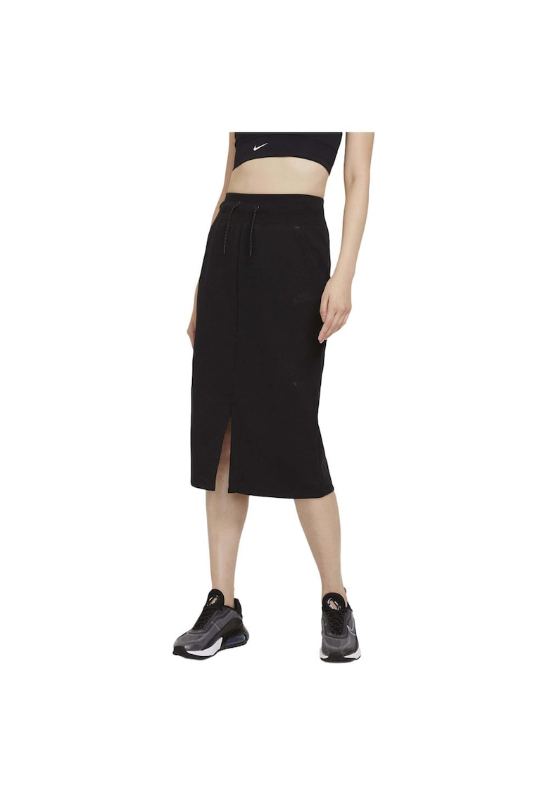 Fusta sport dama Tech Fleece - detalii contrastante - croiala moderna - bumbac/poliester - negru -