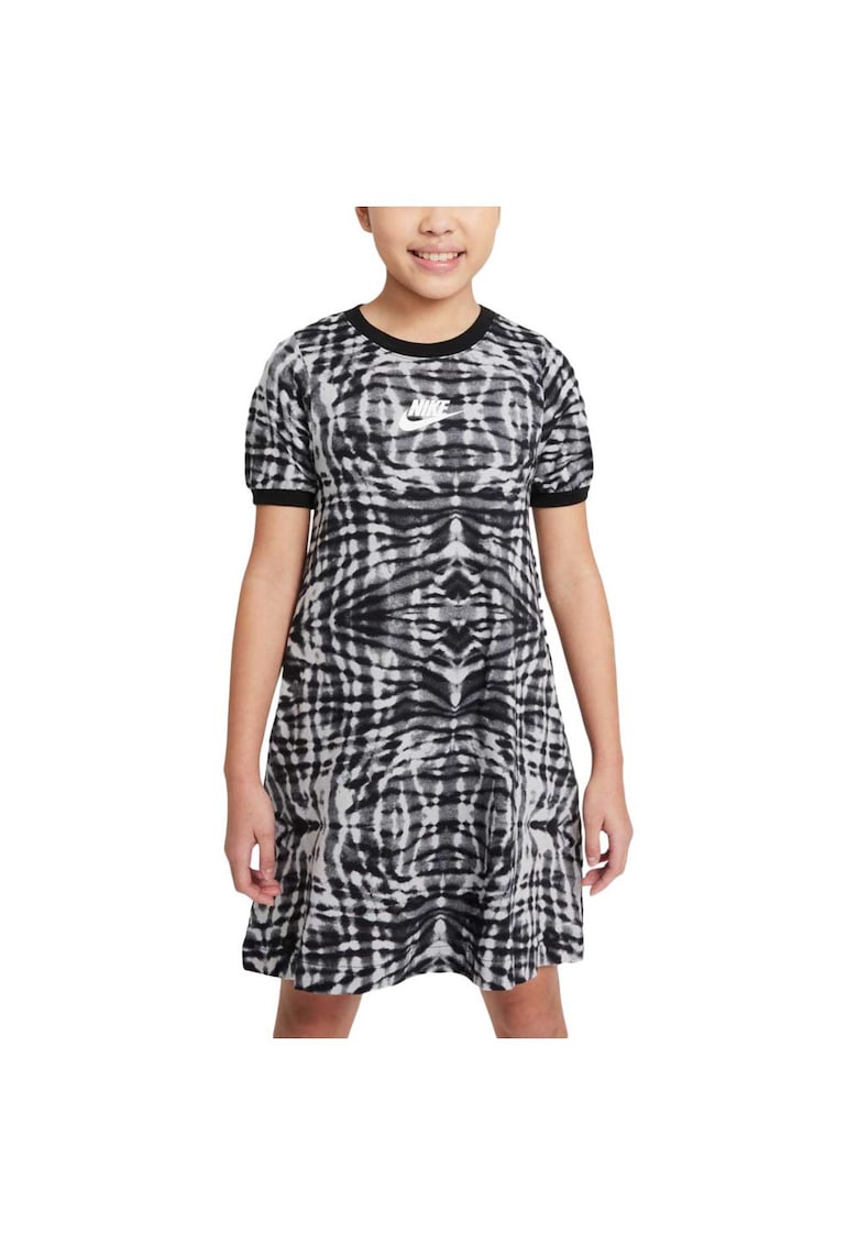 Rochie Sportswear - imprimeu - maneca scurta - alb-negru - jerseu - pentru fete