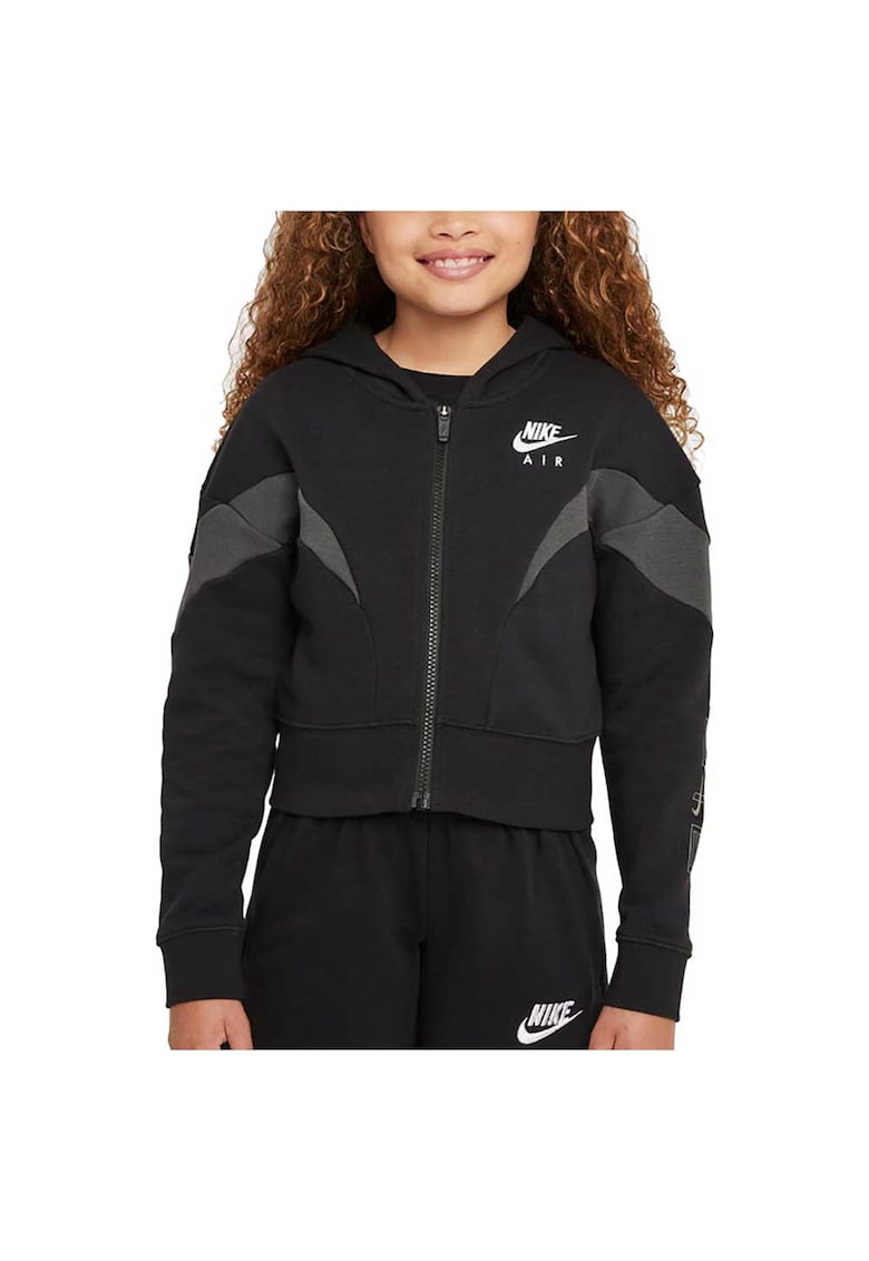 Hanorac sport copii Air - design scurt - maneci largi - bumbac - negru -