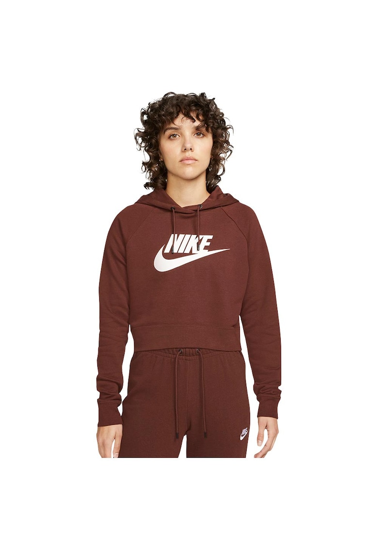 Hanorac scurt daam Sportswear Essential - fleece moale - gluga - maro -