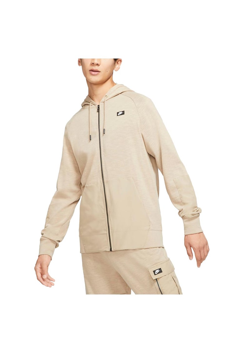 Hanorac sport barbati bej - bumbac - cu gluga si maneci raglan -