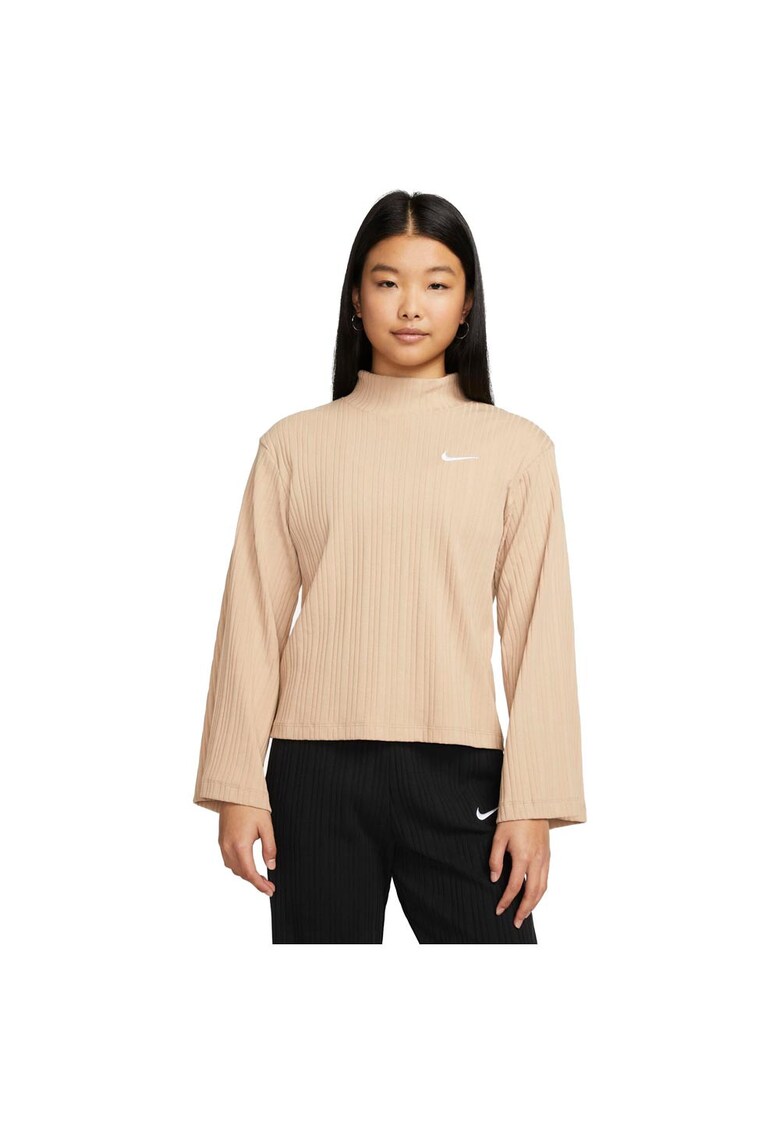 Bluza sport dama - top lejer - guler inalt - bej - bumbac -