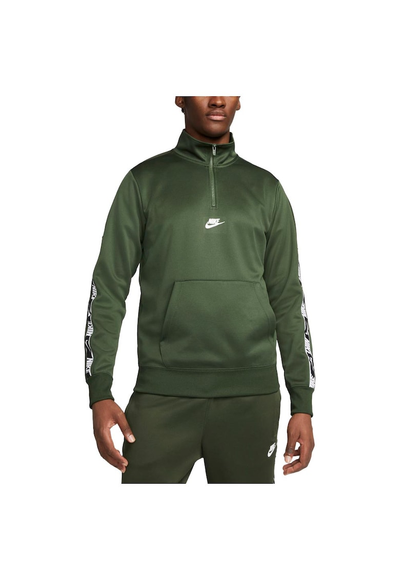 Tricou sportiv model Repeat - verde - poliester - guler inalt - buzunar frontal -