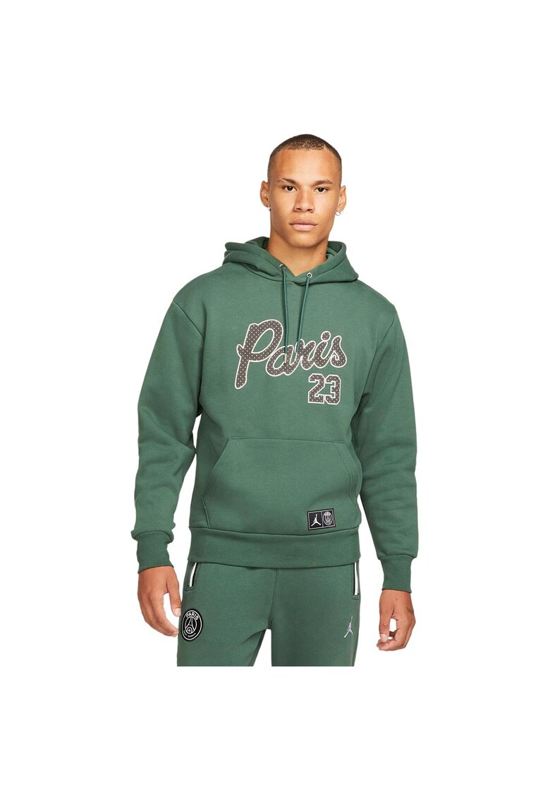 Hanorac sport barbati fleece gros - gluga captusita - imprimeuri Paris - verde - bumbac/poliester