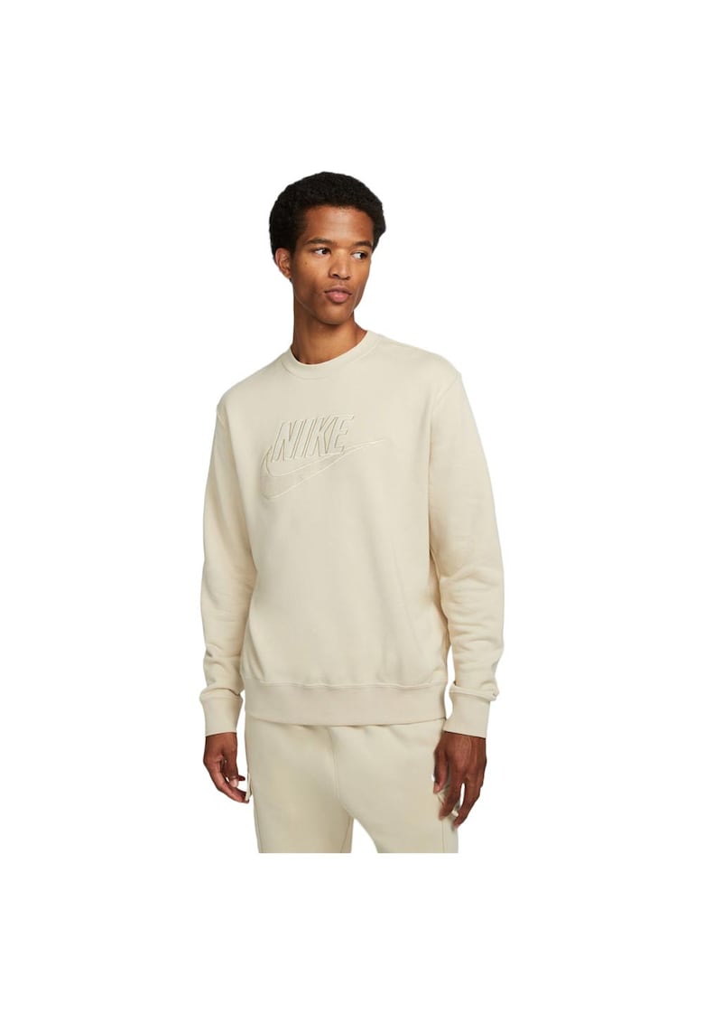 Bluza sport Club Fleece - guler rotund - texturi contrastante - bej - bumbac -