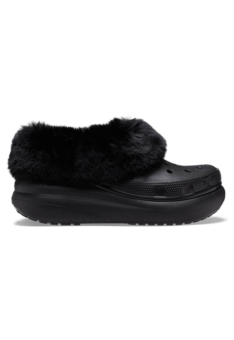 Saboti Furever Crush - blana artificiala - confortabili - negru - sintetic