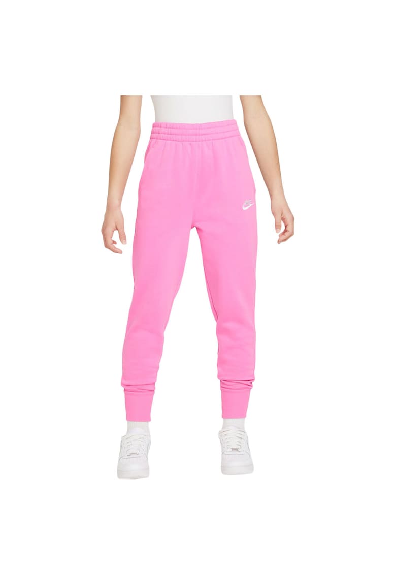 Pantaloni sport copii Club Fleece - talie inalta - buzunare - roz - bumbac