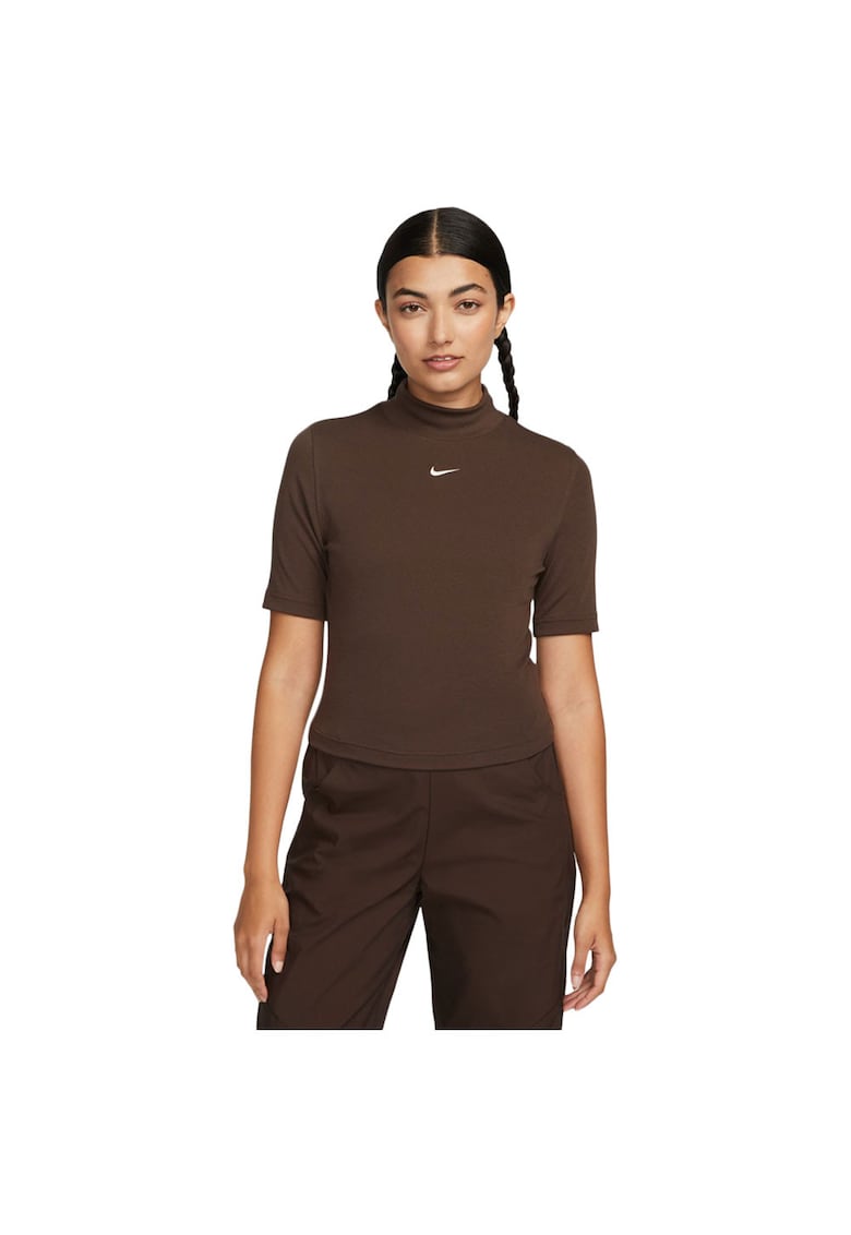 Tricou sport dama - Essentials Rib Mock - maneca scurta - mediu - maro - poliester